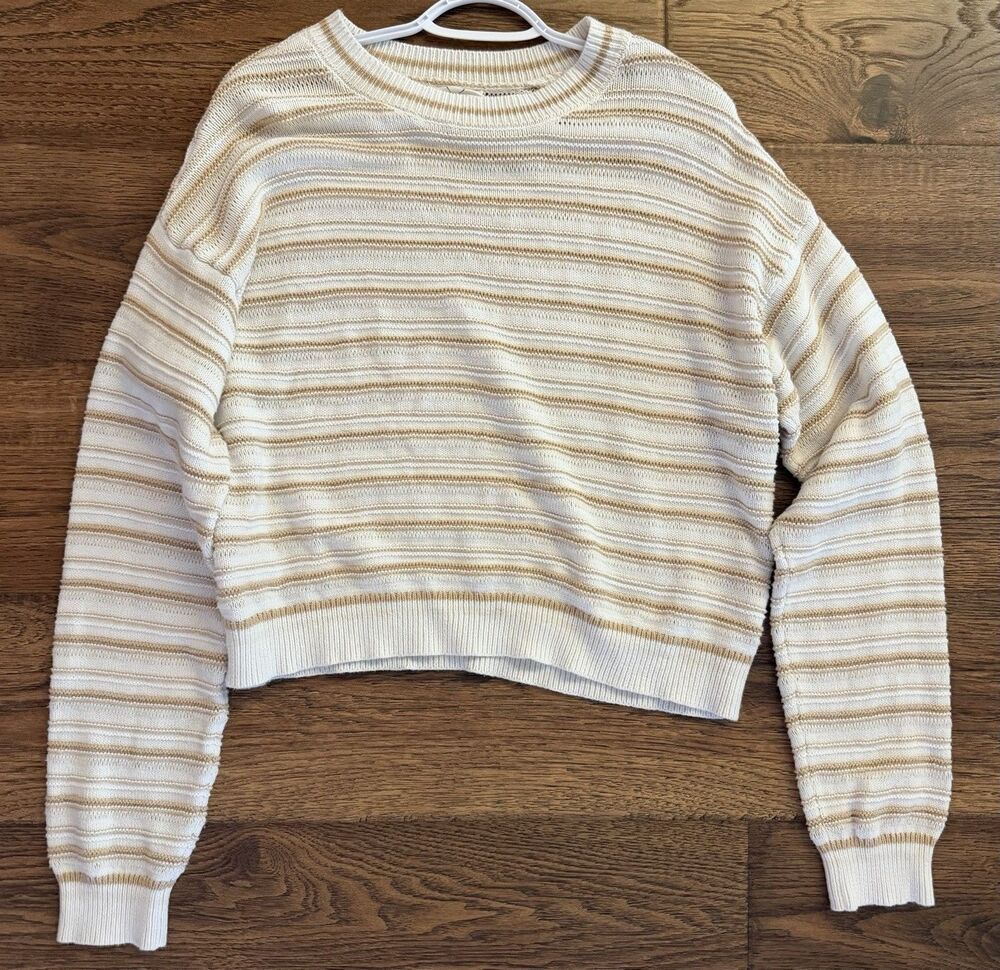 Thread & Supply Women’s L Ivory Beige Striped Slouchy Cropped Knit Sweater